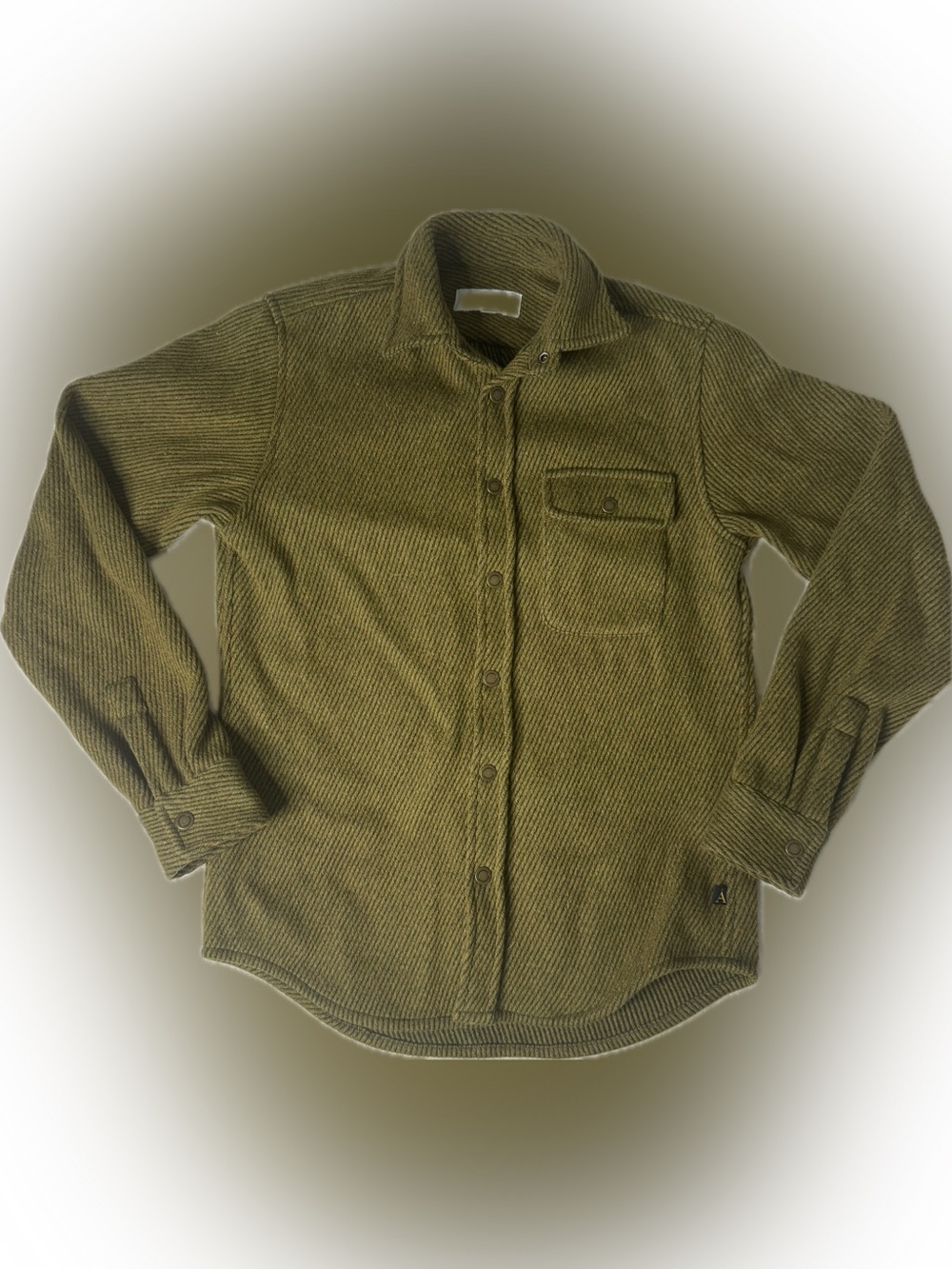 Anian Men's Olive Green Snap-Up Melton Wool Shirt Jacket Small